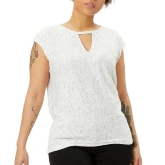 Michael Stars Size L Keyhole Cutout Knit Top Marled White Ash Gray - Picture 2 of 10